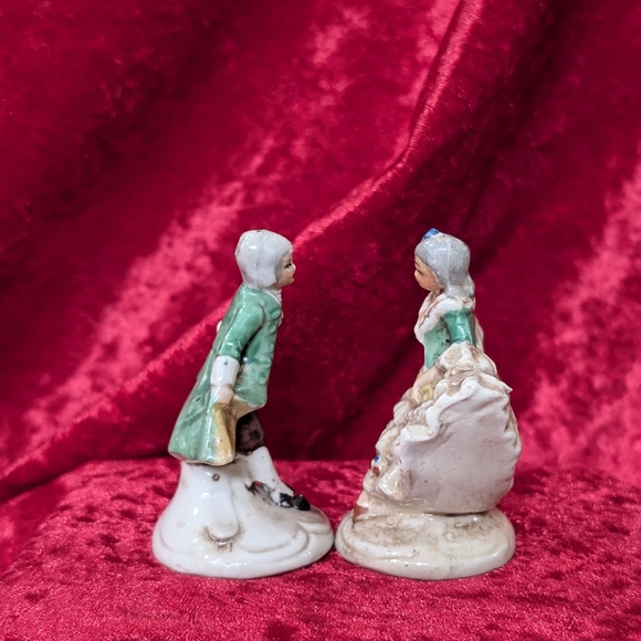 German Bisque Miniature Figurines: Rococo Dancing CoupleVintage 2 1/2" Pair - Picture 2 of 9
